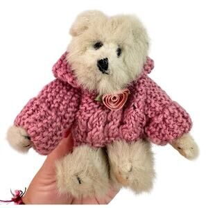 Boyd's Collection Bear Vintage Adjustable Jointed Pink Knit Rose Small Plush